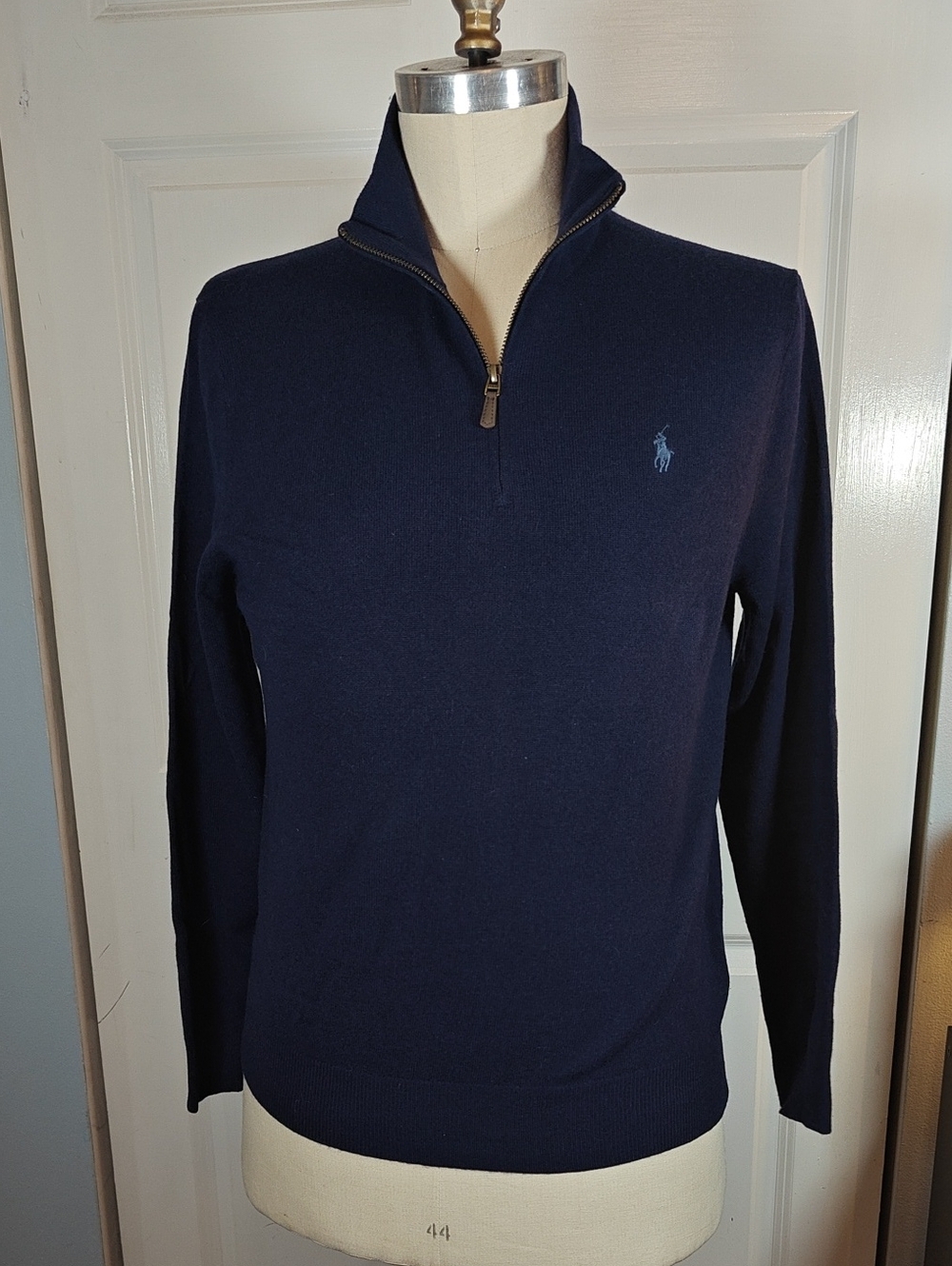 Polo Ralph Lauren Men Navy 100% Merino Wool Quarter-Zip Sweater Large